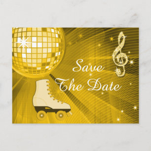 Disco Ball and Roller Skates 25th Save The Date Announcement Postcard
