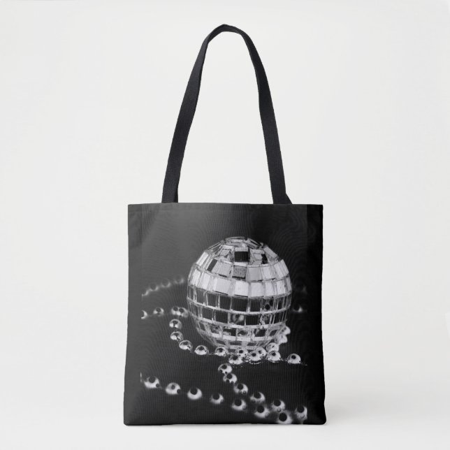 Disco ball b&w photo inverted black tote bag (Front)