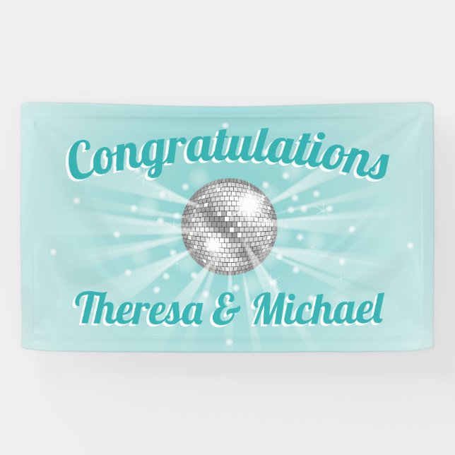 Disco Ball Baby Shower Blue Boy Banner (Horizontal)