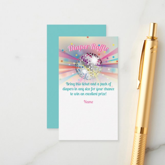 Disco Ball Baby Shower Diaper Raffle Game Enclosure Card (Front/Back In Situ)