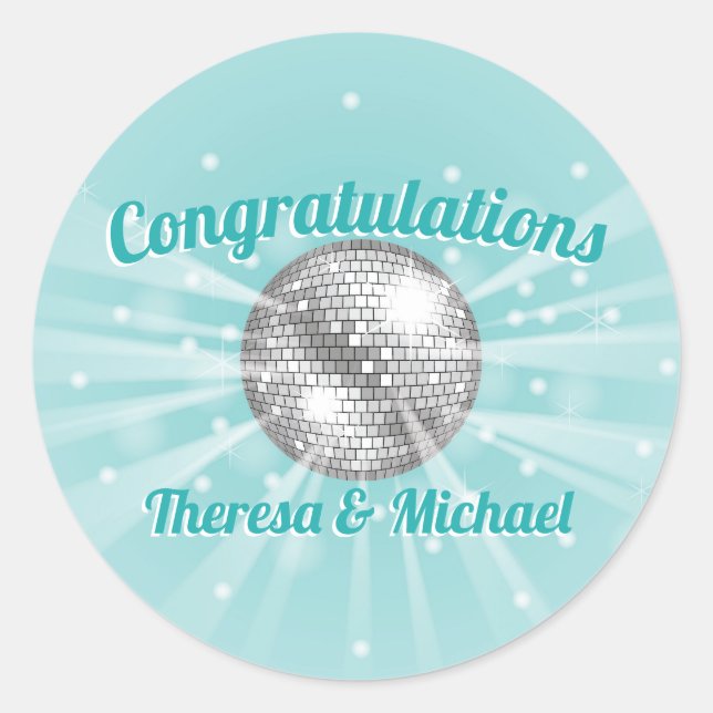 Disco Ball Baby Shower Groovy Blue Boy Classic Round Sticker (Front)