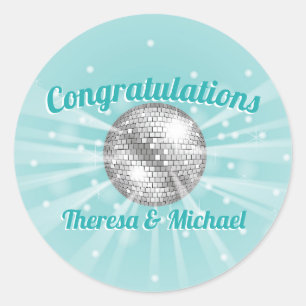 Disco Ball Baby Shower Groovy Blue Boy Classic Round Sticker