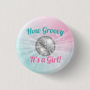 Disco Ball Baby Shower Groovy It's a Girl 3 Cm Round Badge