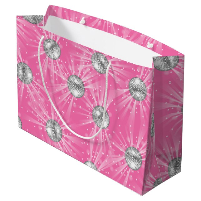 Disco Ball Baby Shower Groovy Pink Girl Large Gift Bag (Back Angled)