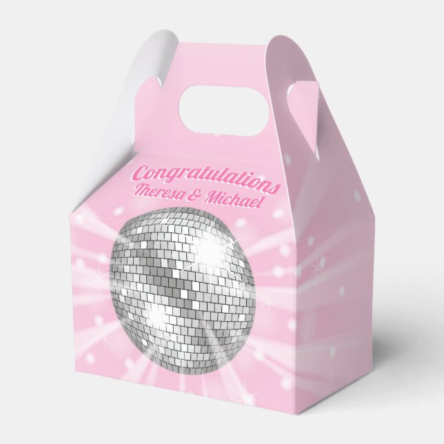 Disco Ball Baby Shower Pink Girl Favour Box (Front Side)