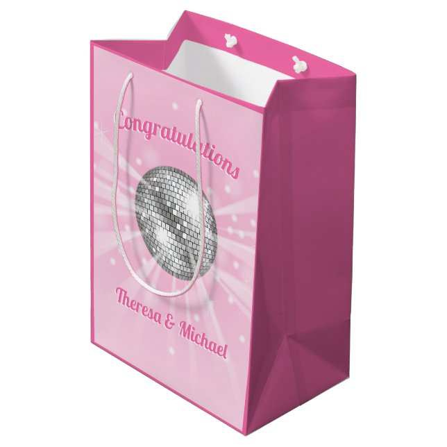 Disco Ball Baby Shower Pink Girl Medium Gift Bag (Back Angled)