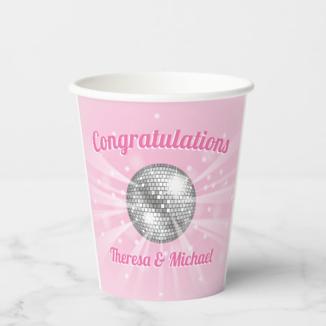 Disco Ball Baby Shower Pink Girl Paper Cups (Front)