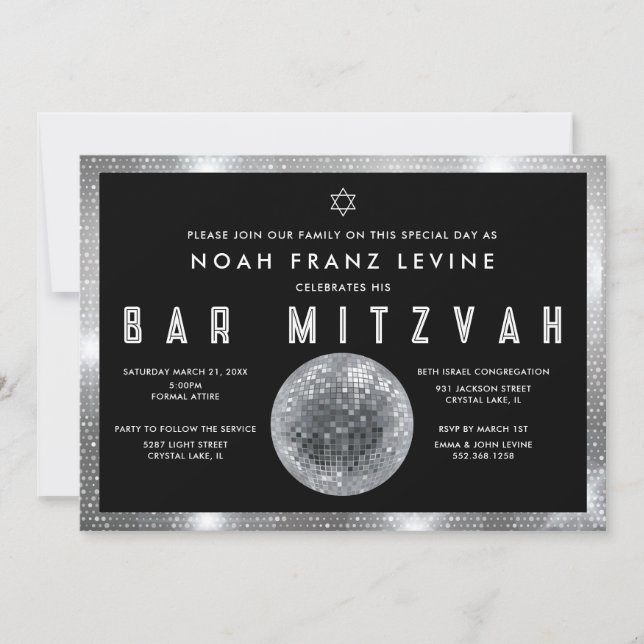 Disco Ball Bar Mitzvah Invitation (Front)