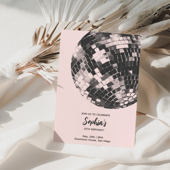 Disco Ball Birthday Invitation Retro Groovy Disco  (Retro Groovy Disco Ball Birthday Invitation)