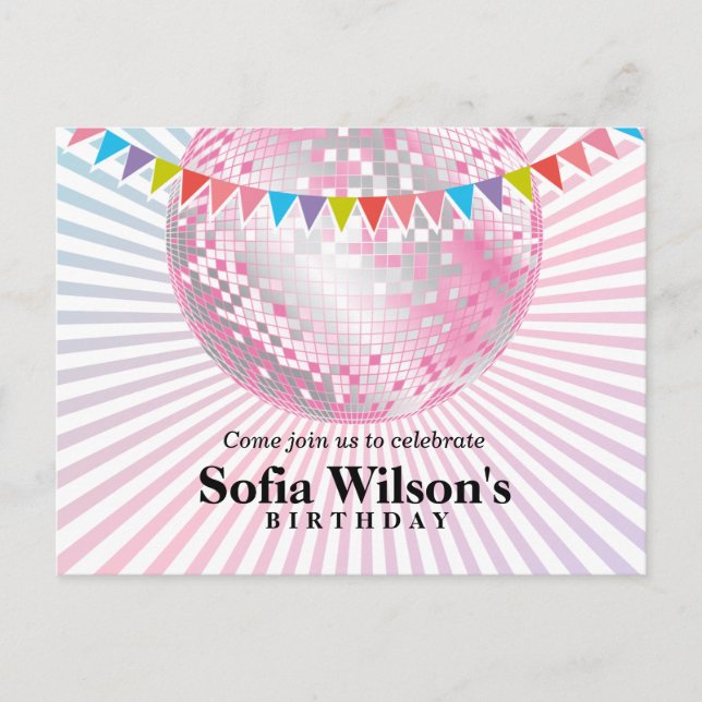 disco ball birthday Postcard invitation (Front)