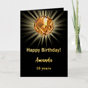 Disco ball black gold photo happy birthday foil greeting card