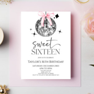 Disco Ball Bow Sweet Sixteen 16th Birthday Party Invitation