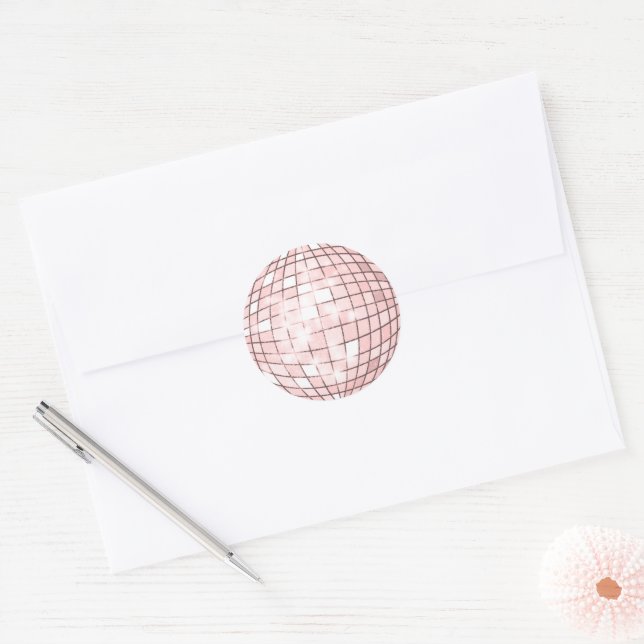 Disco Ball Champagne Pink Classic Round Sticker (Envelope)