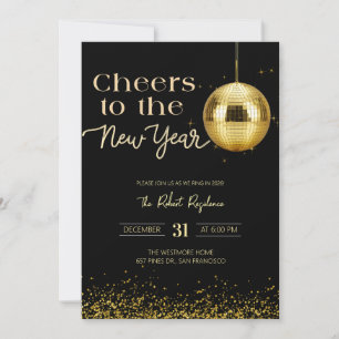 Disco ball cheers New Year's  Party  Invitation