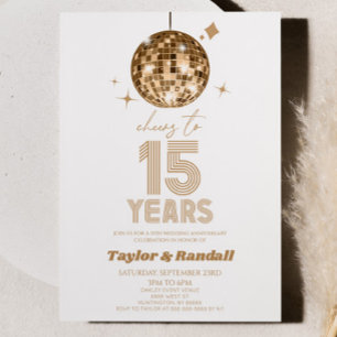Disco Ball Cheers To 15 Years Wedding Anniversary Invitation
