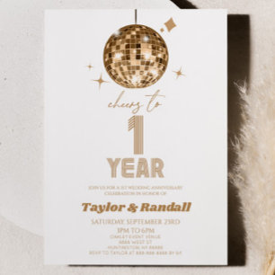 Disco Ball Cheers To 1 Year Wedding Anniversary Invitation