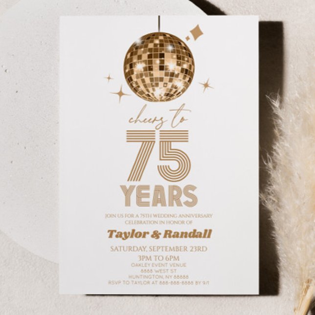 Disco Ball Cheers To 75 Years Wedding Anniversary Invitation (Creator Uploaded)