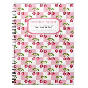 Disco Ball Cherry Chequered Pattern Custom Name Notebook
