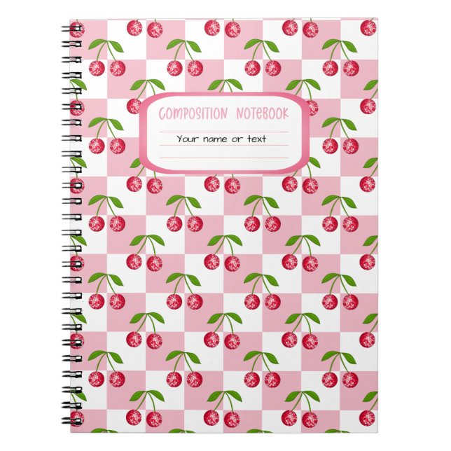 Disco Ball Cherry Chequered Pattern Custom Name Notebook (Front)