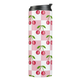 Disco Ball Cherry Chequered Pattern Thermal Tumbler