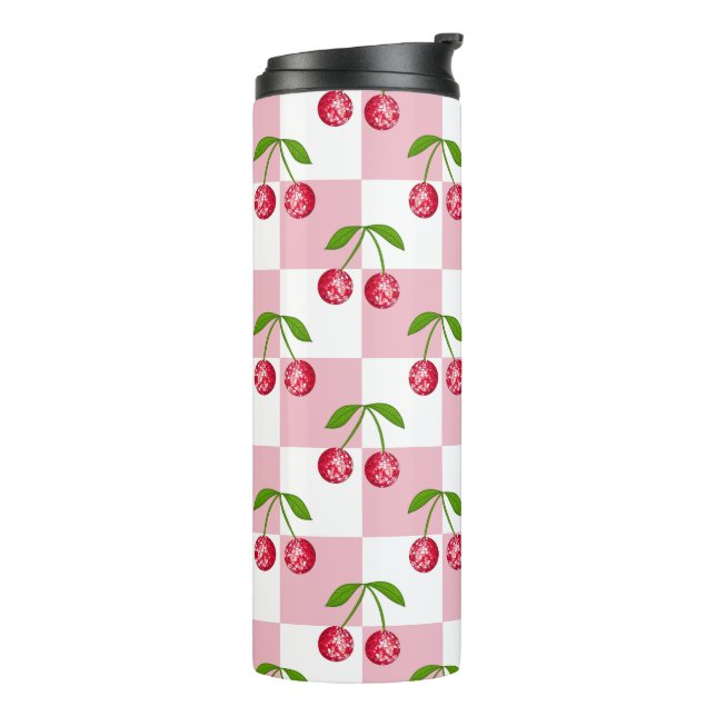 Disco Ball Cherry Chequered Pattern Thermal Tumbler (Rotated Left)