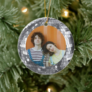 Disco Ball Christmas Funky  Peace and Love Ceramic Ornament