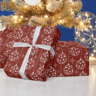 Disco Ball Christmas Ornaments Red and White Wrapping Paper