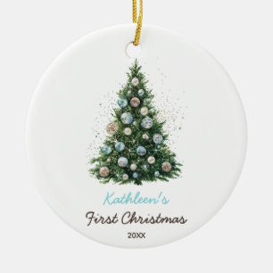 Disco Ball Christmas Tree Baby's First Christmas Ceramic Ornament