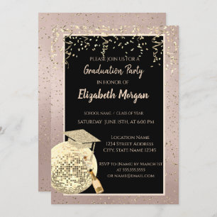 Disco Ball Confetti, Wine Rose Gold Graduation Invitation