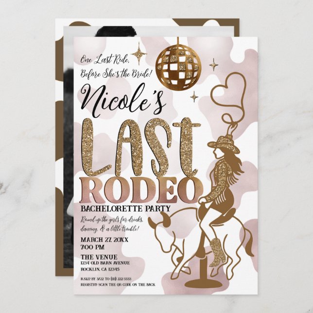 Disco Ball Cowgirl Last Rodeo Bachelorette Party Invitation (Front/Back)