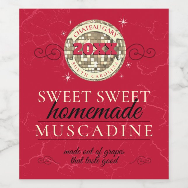 Disco ball custom colour homemade vineyard wine label (Single Label)