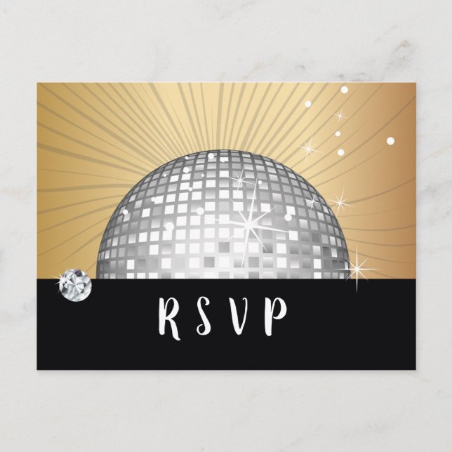 Disco ball, dance , gold Postcard RSVP (Front)