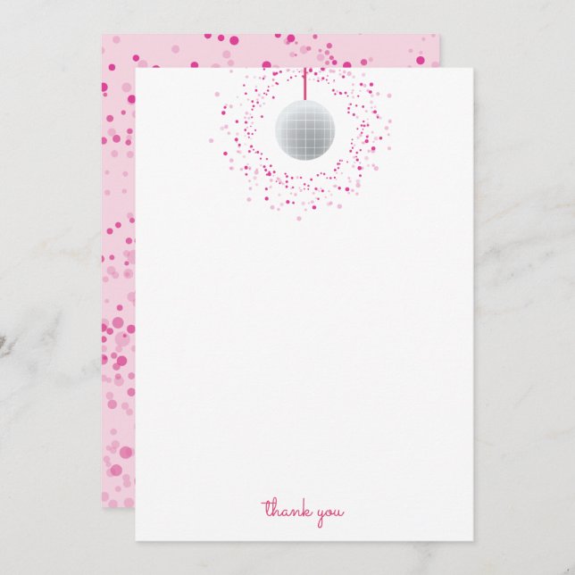 Disco Ball Dance Pink Thank You Card (Front/Back)