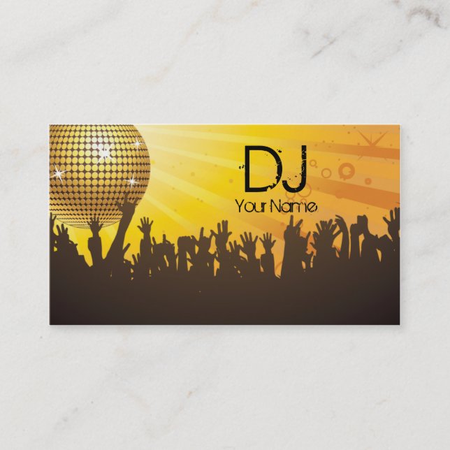 Disco Ball -DJ Business card-yellow Business Card (Front)