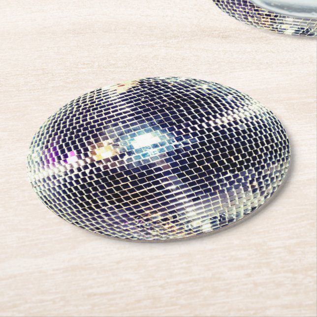 Disco ball faux realistic  round paper coaster (Angled)