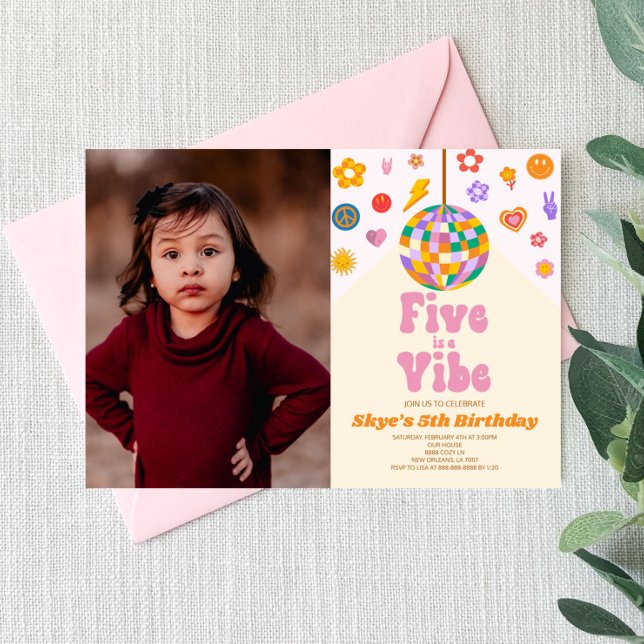 Disco Ball Five Is A Vibe 5th Birthday Party Invitation (Creator Uploaded)