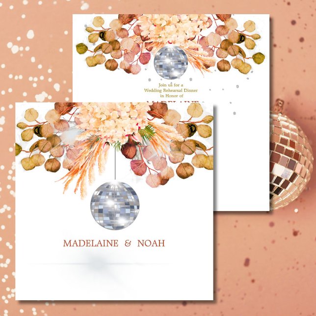 Disco Ball Floral Elegant Wedding Rehearsal Square Invitation (Creator Uploaded)