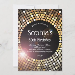 disco ball, glitter birthday invitation