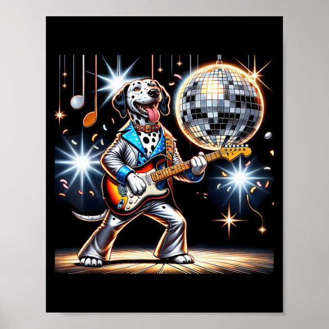 Disco Ball Guitar Dalmatian Dog Men Women Kids  Poster (Front)