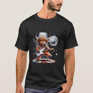 Disco Ball Guitar Scottish Highland Cow T-Shirt