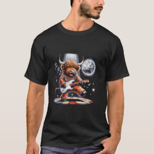 Disco Ball Guitar Scottish Highland Cow T-Shirt