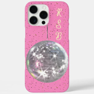 Disco Ball Hot Pink Yellow Script Monogram  iPhone 16 Pro Max Case