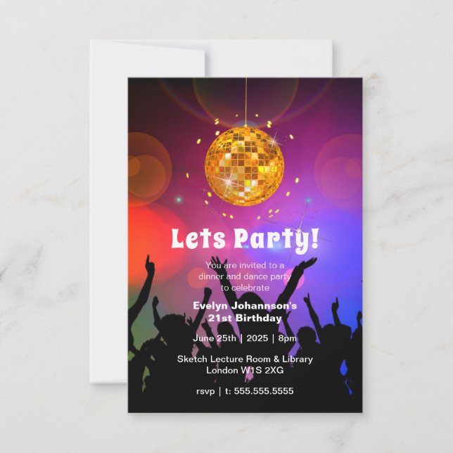 Disco Ball Let's Party  | Birthday Invitation (Front)