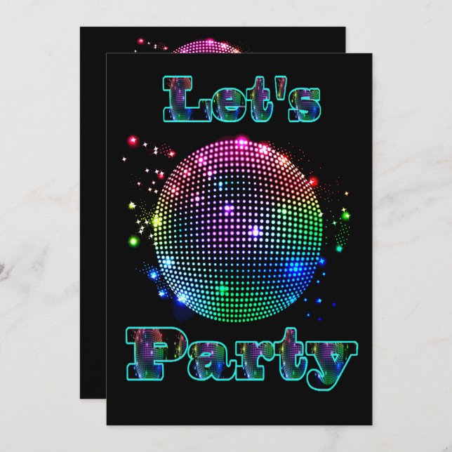 Disco Ball Let's Party Custom Invitation (Front/Back)