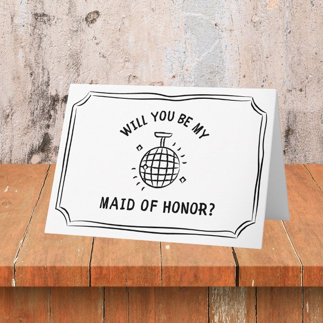 Disco Ball Maid of Honour Proposal | Fun & Trendy Card (Shine bright with this chic disco ball maid of honor proposal card a glitzy way to pop the question.)