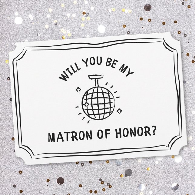 Disco Ball Matron of Honour Proposal | Fun & Trend Card (Pop the question with this playful matron of honor card, featuring a chic hand-drawn disco ball.)