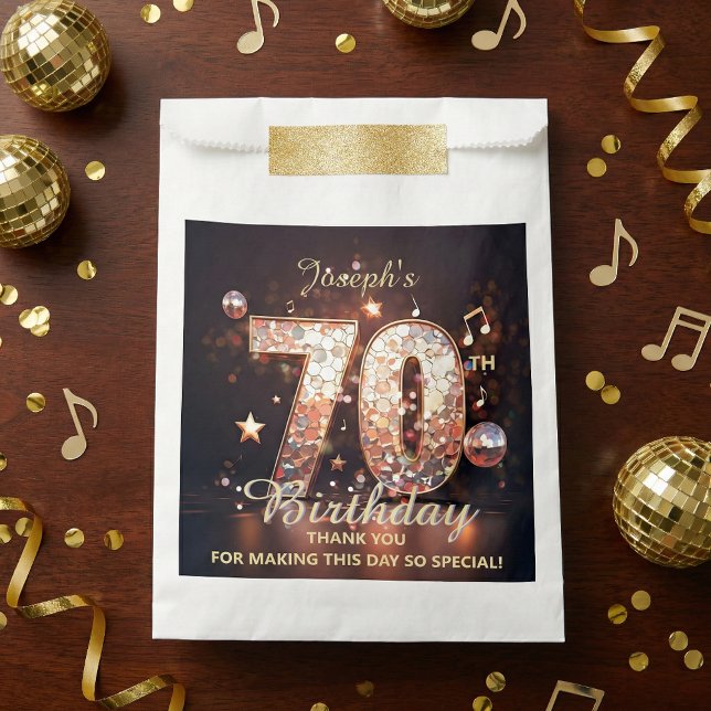 Disco Ball Music Notes Gold Glitter 70th Birthday  Favour Bag (Creator Uploaded)