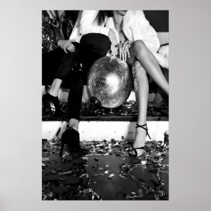 Disco Ball New Year Party Print Black and White