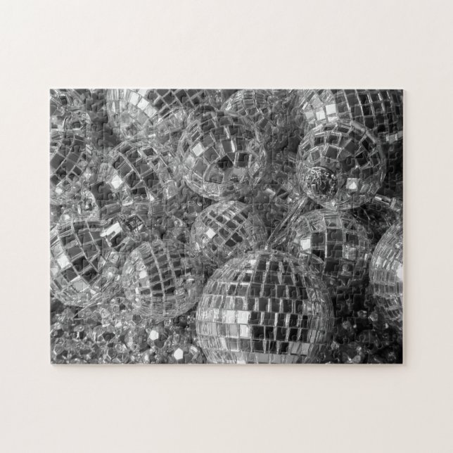 Disco Ball Ornaments Glam Black and White Photo Jigsaw Puzzle (Horizontal)