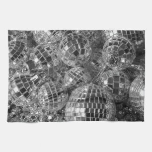Disco Ball Ornaments Glam Black and White Photo Tea Towel